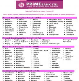 Branch Opening Schedule
