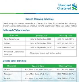 Branch Opening Schedule