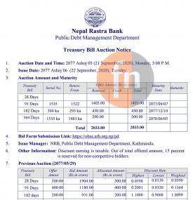 Treasury Bill Auction Notice