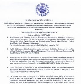 Invitation for Quotation for the Renovation, Electrification and Allied Construction Works
