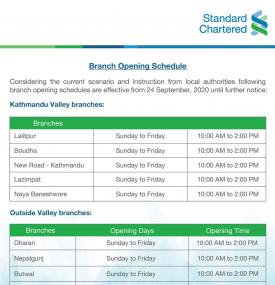 Branch Opening Schedule