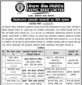 निक्षेप उपर हकदावी सम्बन्धी सूचना