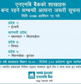  बैंकको शाखाहरु बन्द रहने सम्बन्धी सूचना