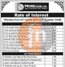 नयाँ व्याजदर परिवर्तन सम्बन्धी सूचना