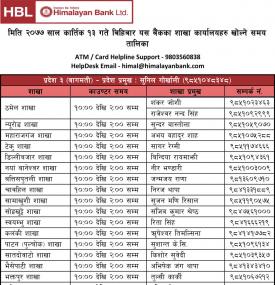 Branch Opening Schedule