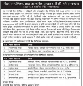 स्थीर सम्पत्ति तथा अन्तरीक सजावटका सामान विक्रिबारे सूचना