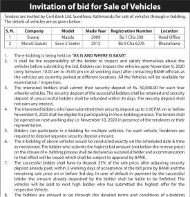 Invitation of Bid for sale of Vehicles