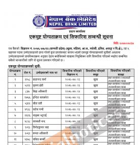 नियुक्तिका लागि सिफारिश गरिएको सूचना