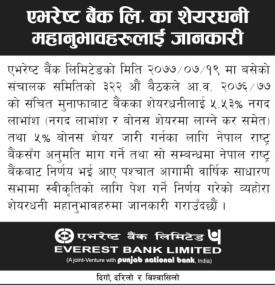 एभरेष्ट बैंकको महत्वपूर्ण सूचना