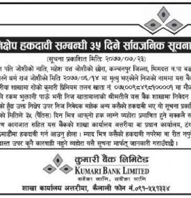 निक्षेप हकदावी सम्बन्धी ३५ दिने सार्वजनिक सूचना