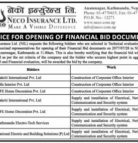 Notice for Opening of Financial Bid Document
