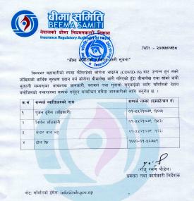कोरोना बीमाको दाबी भुक्तानी सम्बन्धी बीमा समितिको महत्वपूर्ण सूचना