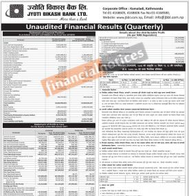 ज्योति विकास बैैंकको खुद नाफा १३ करोड १५ लाख २३ हजार रुपैयाँ (Q1)