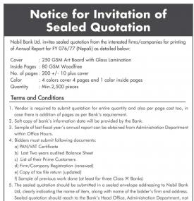 Notice for Invitation of Sealed Quotation