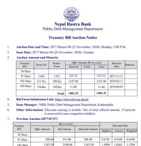 Treasury Bill Auction Notice