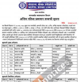 परीक्षाको अन्तिम नतिजा प्रकाशन तथा नियुक्तिको लागि सिफारीस गरिएको सूचना