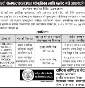 शिलबन्धी बोलपत्र स्वीकृतीका लागि छनोट गर्ने आशयको सूचना