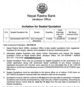 Invitation for Sealed Quotation