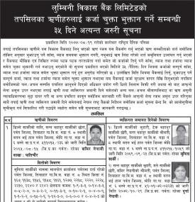 कर्जा चुक्ता भुक्तान गर्ने बारे सूचना