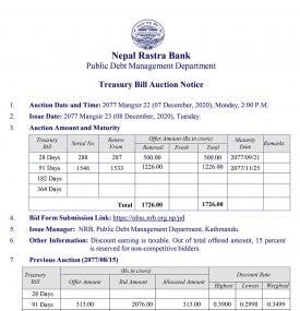 Treasury Bill Auction Notice
