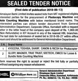 Sealed Tender Notice