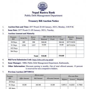 Treasury Bill Auction Notice