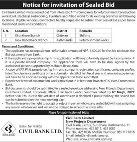 Notice for Invitation of Sealed Bid