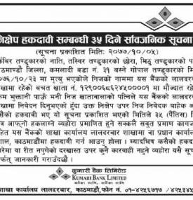 निक्षेप हकदावी सम्बन्धी ३५ दिने सूचना