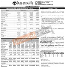 बैंक अफ काठमाडौंकोे खुद नाफा ७० करोड ८५ लाख रुपैयाँ - 2nd Quarterly Report -