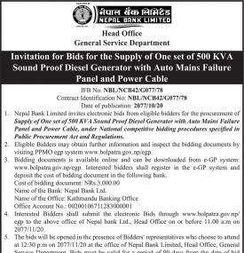 Invitation for Bids for the Supply