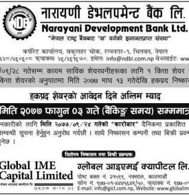 हकप्रद शेयरको आवेदन दिने अन्तिम म्याद बारे सूचना