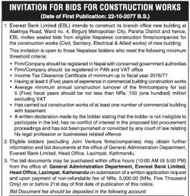 Invitation for Bids for Construction Works
