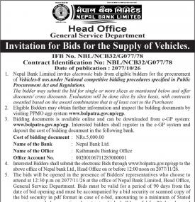 Invitation for Bids for the Supply of Vehicles