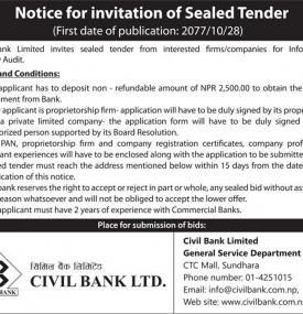 Notice for Invitation of Sealed Tender