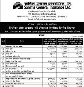 सानिमा जनरल इन्स्योरेन्सको खुद नाफा २ करोड ९६ लाख