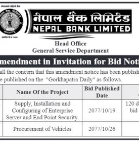 Amendment in Invitation for Bid Notice