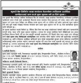 ऋणीहरुलाई ऋण कर्जा चुक्ता भुक्तान गर्ने ३५ दिने सूचना