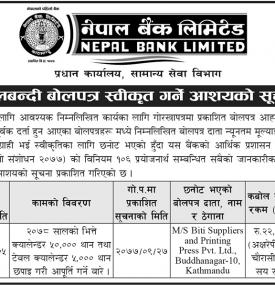 शिलबन्धी बोलपत्र स्वीकृत गर्ने आशयको सूचना