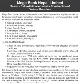Sealed Bid Invitation for Construction of Various Branches