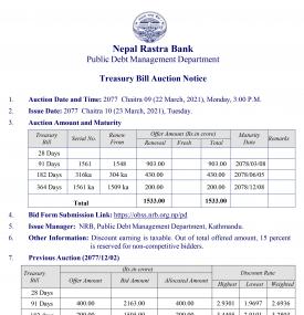 Treasury Bill Auction Notice
