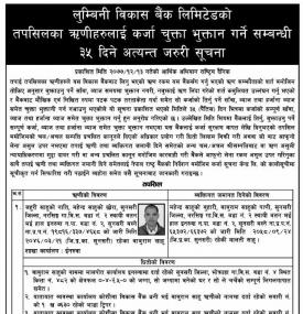 ऋण कर्जा चुक्ता भुक्तान गर्ने सम्बन्धी ३५ दिने अत्यन्त जरुरी सूचना