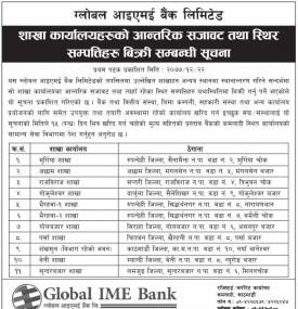 शाखा कार्यालयहरुको आन्तरिक सजावट तथा स्थिर सम्पत्तिहरु बिक्री सम्बन्धी सूचना
