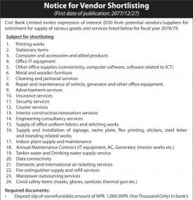 Notice for Vendor Shortlisting