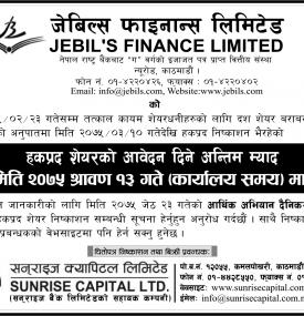 हकप्रद शेयरको आवेदन दिने अन्तीम म्याद !