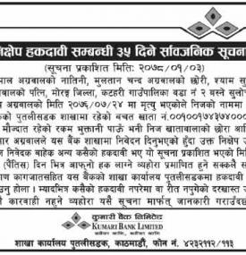 निक्षेप हकदावी सम्बन्धी ३५ दिने सार्वजनिक सूचना