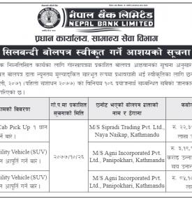 शिलबन्दी बोलपत्र स्वीकृत गर्ने आशयको सूचना