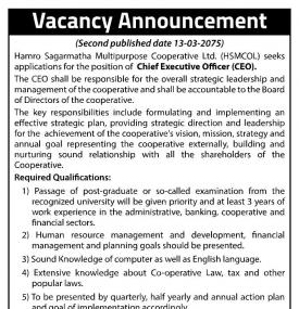 Vacancy Announcement !!!