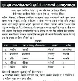 शाखा कार्यालयको लागि भवनको आवश्यकता