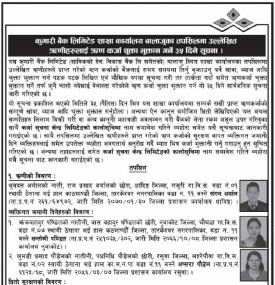ऋणीहरुलाई ऋण कर्जा चुक्ता भुक्तान गर्ने ३५ दिने सूचना