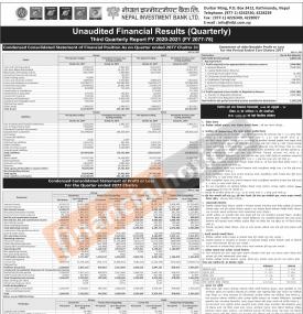 नेपाल इन्भष्टमेण्ट बैंकको खुद नाफा २ अर्ब ८४ कारोड ७१ लाख रुपैयाँ - 3rd Quarterly Report -